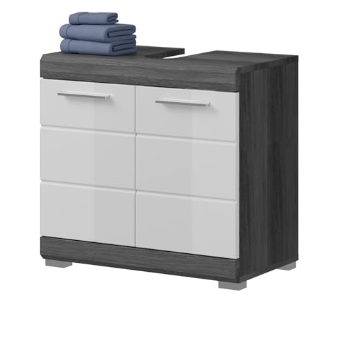 Inn.Furn Waschbeckenunterschrank weiß Hochglanz und Rauchsilber grau Badezimmer Gäste WC Unterschrank 60 cm Shawn (mit Türen) von Inn.Furn