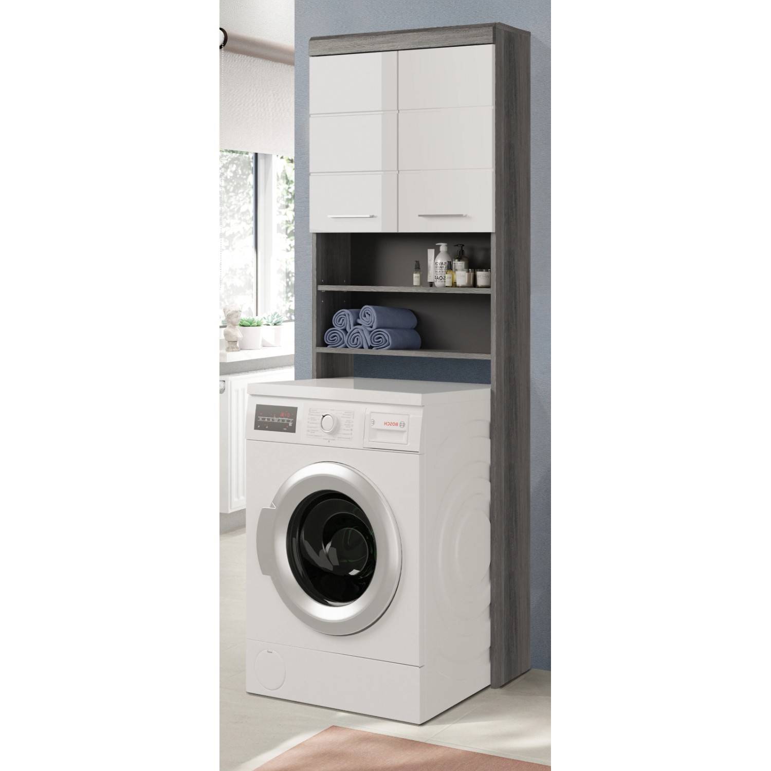 Inn.Furn Waschmaschinenschrank Weiß Hochglanz Grau 63 cm 6 Fächer Shawn Inn.Furn Waschmaschinenschrank Weiß Hochglanz Grau 63 cm 6 Fächer Shawn von Inn.Furn