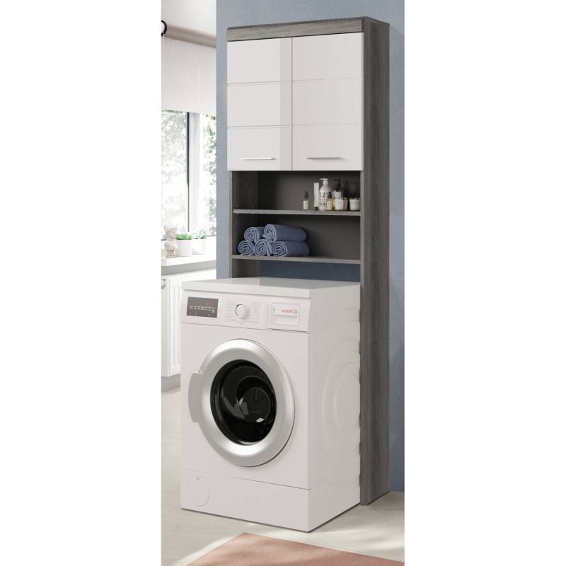 Inn.Furn Waschmaschinenschrank Weiß Hochglanz Grau 63 cm 6 Fächer Shawn von Inn.Furn