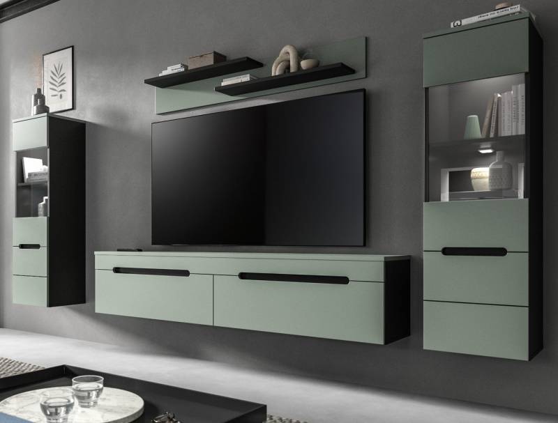 Inn.Furn Wohnwand Cooper, (Schrankwand in Salbei Grün und Basalt Grau, 4-teilig, 270 x 170 cm), hängend oder stehend, Soft-Close-Funktion von Inn.Furn