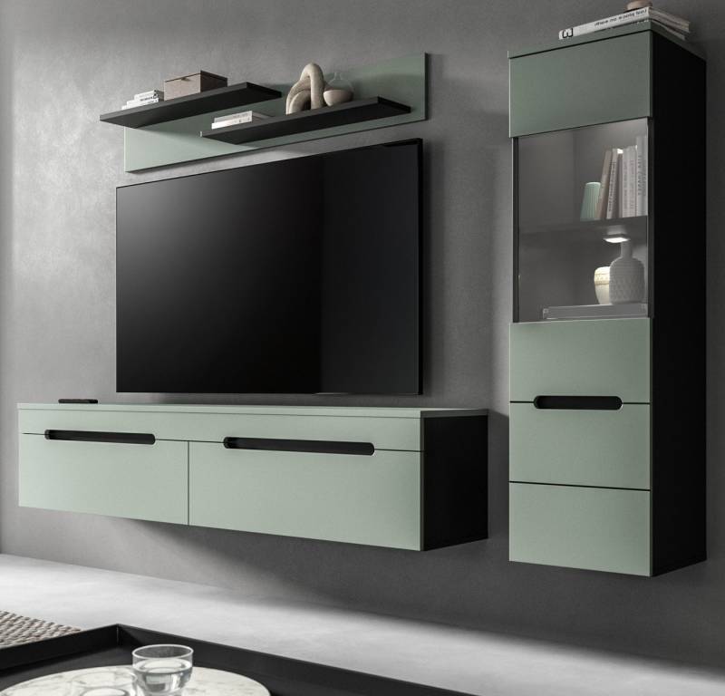 Inn.Furn Wohnwand Cooper, (Wohnzimmer Set in Salbei Grün und Basalt Grau, 3-teilig, 220 x 170 cm), hängend oder stehend, Soft-Close-Funktion von Inn.Furn