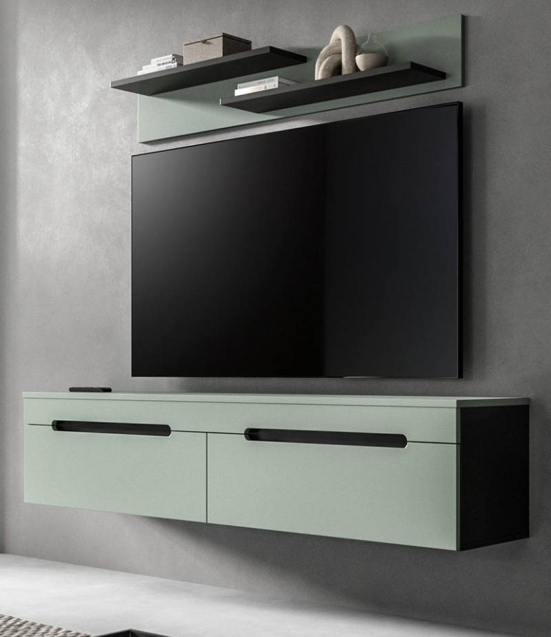 Inn.Furn Wohnwand Cooper, (in Salbei und Basalt Grau, TV Lowboard und Wandregal, Breite 170 cm), Lowboard hängend oder stehend von Inn.Furn