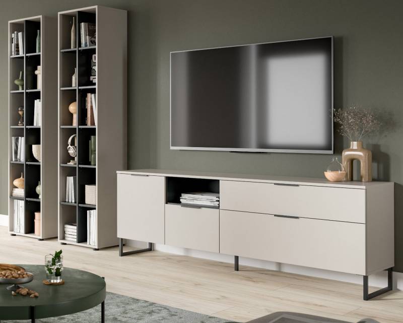 Inn.Furn Wohnwand Morena, (Wohnkombination in Kaschmir / Sand und schwarz, 3-teilig, 300 x 192 cm), mit großem TV Lowboard und Soft-Close-Funktion von Inn.Furn