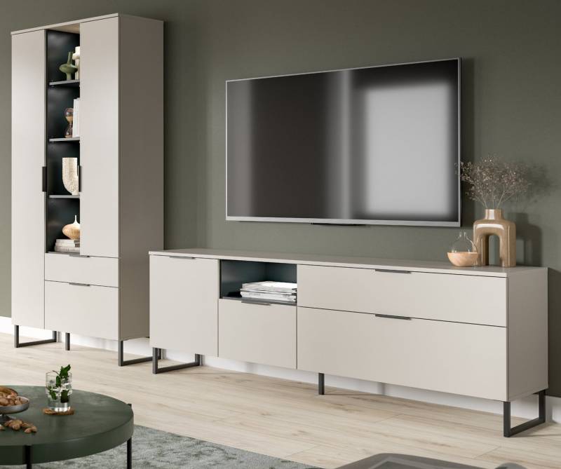 Inn.Furn Wohnwand Morena, (Wohnzimmer Set in Kaschmir / Sand und schwarz, 2-teilig, 290 x 192 cm), mit viel Stauraum und Soft-Close-Funktion von Inn.Furn