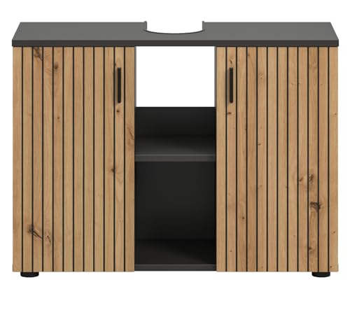 Waschbeckenunterschrank in grau und Eiche Artisan, Badezimmer Unterschrank, 80 cm, Livia von Inn.Furn