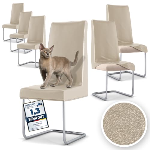 Innerspace Stuhlhussen 6er Set in Beige | Blickdichte, Wasserabweisende, Elastische Stuhlbezüge für Kinder & Haustiere | Stuhl Überzüge für Schwingstühle/Freischwinger – Jetzt Set wählen! von Innerspace