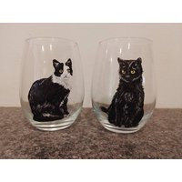 Katzenweinglas, Katzenliebhabergeschenk, Katzenweingläser, Katzenweinbecher, Weinglas Mit Katzenportrait von InnerventiveByKaren