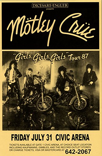 Innerwallz Motley Crue Girls Girls Tour 1987 Retro-Kunstdruck – Postergröße – Druck von Retro-Konzert-Poster – Mit Mick Mars, Nikki Sixx, Tommy Lee und Vince Neil von Innerwallz