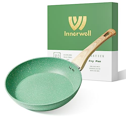 Innerwell Antihaft Bratpfanne 24cm Grün Pfanne Induktion, Kleine Pfanne mit Holz Griff Granitbeschichtete Bratpfanne, PFOA-freie von Innerwell