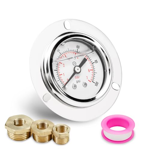 Innfeeltech 1-Pcs 40mm Flansch Panel Mount Manometer BSP 1/8" 0-7 Bar 0~100 Psi mit 3-Stück Buchse 1/8" bis 1/4", 1/8" bis 3/8" und 1/8" bis 1/2", Axial von Innfeeltech