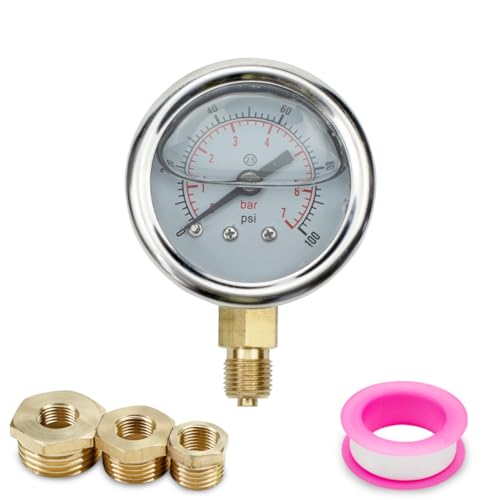 Innfeeltech 1-Pcs 40mm Manometer BSP 1/8" 0-7 Bar 0~100 Psi mit 3-Stück Buchse 1/8" bis 1/4", 1/8" bis 3/8" und 1/8" bis 1/2" und einem Teflonband, Radial von Innfeeltech