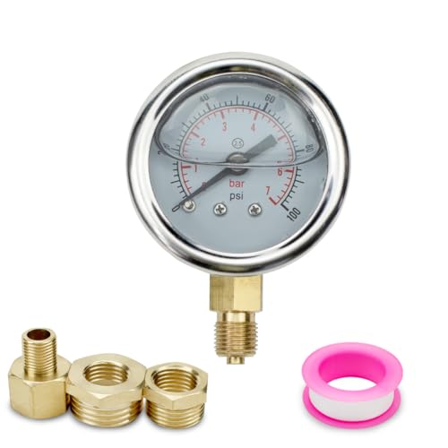 Innfeeltech 1-Pcs 60mm Manometer BSP 1/4" 0-7 Bar 0~100 Psi mit 2-Stück Buchse 1/4" bis 3/8", 1/4" bis 1/2" und 1-Stück Hex Nippel Reduzierend 1/4" auf 1/8", ein Teflonband, Radial von Innfeeltech