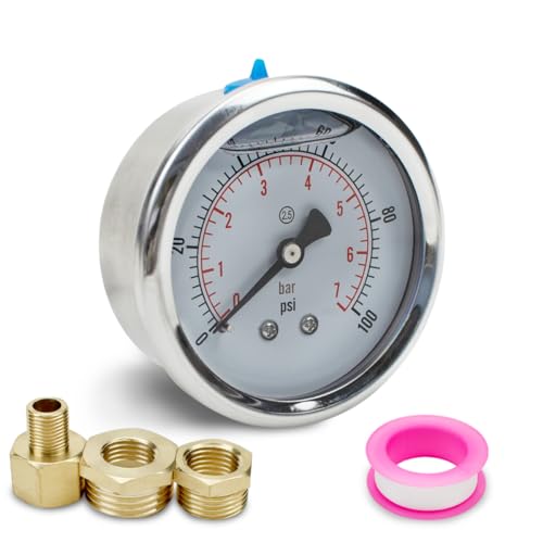 Innfeeltech 1-Pcs 60mm Manometer BSP 1/4" 0-7 Bar 0~100 Psi mit 2-Stück Buchse 1/4" bis 3/8", 1/4" bis 1/2" und 1-Stück Hex Nippel Reduzierend 1/4" auf 1/8", ein Teflonband, axial von Innfeeltech