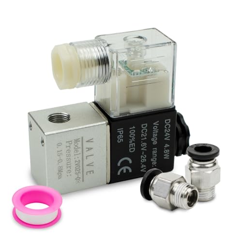 Innfeeltech 1 Pcs elektrisches pneumatisches Magnetventil 2V025-08-DC24V 2-Wege-2 Position BSP 1/4 mit 2 Pcs PC6-02 und 1 Teflonband von Innfeeltech