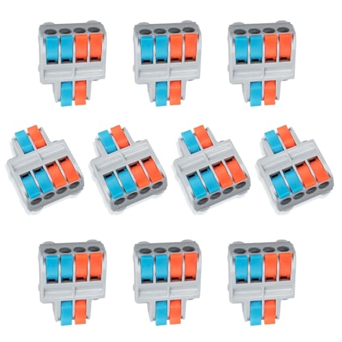 Innfeeltech 10 Stück Anschlussklemme, mit 2 In 4 Out Hebel-Kompaktkabelverbinder für flexible und starre Leiter, SPL-42 Anschlussklemme von Innfeeltech