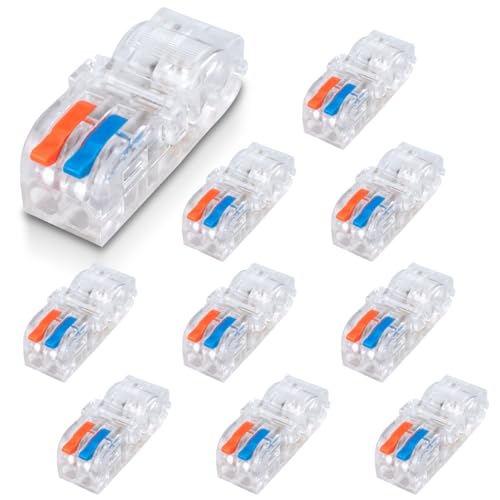 Innfeeltech 10 Stück Ternimal, 2 In 2 Out Anschlussklemme, mit Hebel, Kabelverbinder mit 1.5-2.5 mm² Leiter Klemme für DIY-Projekte, nicht-abisolierende Draht-Version von Innfeeltech