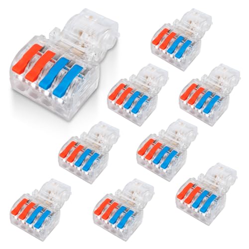 Innfeeltech 10 Stück Verbindungs-Ternimal, 2 In 4 Out Anschlussklemme, mit Hebel, Kabelverbinder mit 1.5-2.5 mm² Leiter Klemme für DIY-Projekte, nicht-abisolierende Draht-Version von Innfeeltech