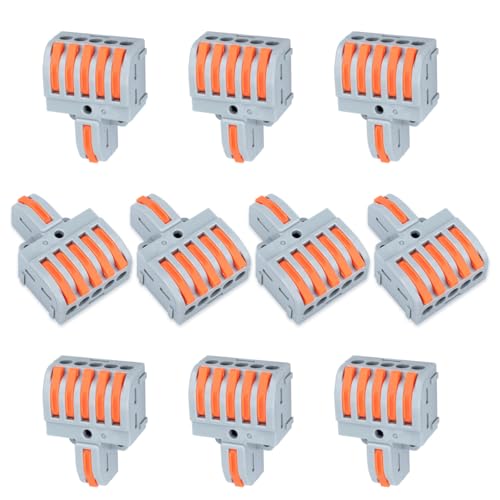Innfeeltech 10 Stück Verbindungsklemme, 1 In 5 Out Verbindungsklemme, mit Hebel, Kabelverbinder mit 0,2-4 mm² Leiter Klemme für DIY-Projekte von Innfeeltech