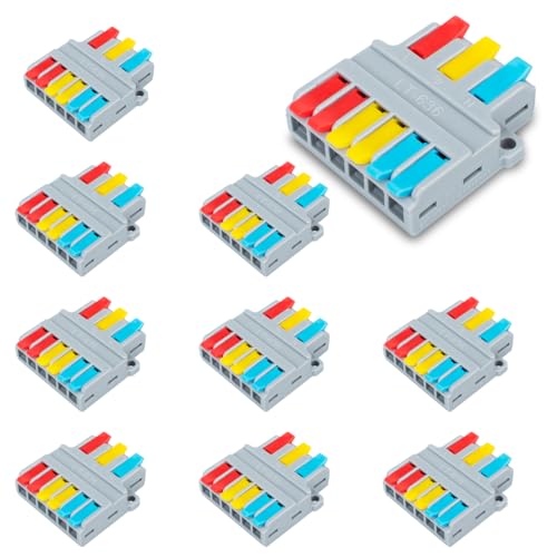 Innfeeltech 10 Stück Verbindungsklemme, 3 In 6 Out Verbindungsklemme, mit Hebel, Kabelverbinder mit 0,2-4 mm² Leiter Klemme für DIY-Projekte von Innfeeltech