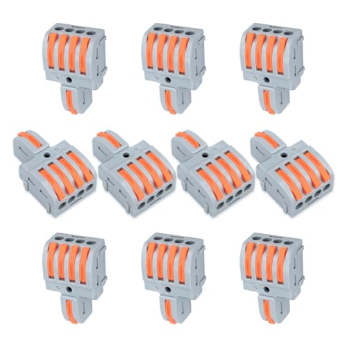 Innfeeltech 10 Stück Verbindungsklemmen, 1 In 4 Out Verbindungsklemme, mit Hebel, Kabelverbinder mit 0,2-4 mm² Leiter Klemme für DIY-Projekte von Innfeeltech