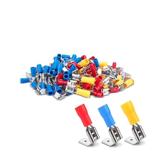 Innfeeltech 100 Stk. PVC-isolierte Messing-Crimp-Kabelschuhe, 50 Stk. blau, 30 Stk. rot, 20 Stk. gelb, für Kabel 0,5mm² bis 1mm², 1,5mm² bis 2,5mm², 4mm² bis 6mm² Innfeeltech 100 Stk. PVC-isolierte Messing-Crimp-Kabelschuhe, 50 Stk. blau, 30 Stk. rot, 20 Stk. gelb, für Kabel 0,5mm² bis 1mm², 1,5mm² bis 2,5mm², 4mm² bis 6mm² von Innfeeltech