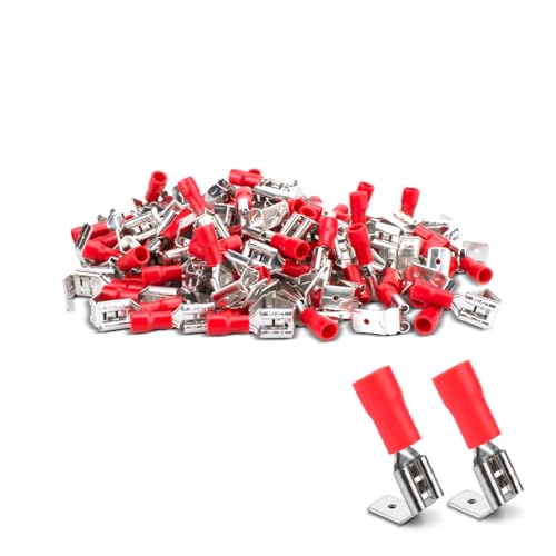 Innfeeltech 100 Stück PVC-isolierte Messing-Crimp-Kabelschuhe, Anschlussbreite 3,8mm für Kabel 0,5mm² bis 1mm², rote von Innfeeltech