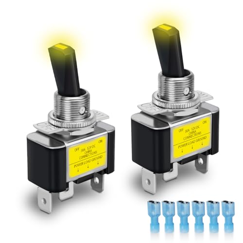 Innfeeltech 2 Stück beleuchteter Kippschalter, 12V 30A SPST 3 Klemmen 2 Positionen EIN/AUS Kippschalter Gelbes Licht von Innfeeltech