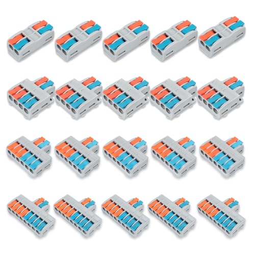 Innfeeltech 20 Stück Verbindungsklemme Ternimal, 2 In 2 Out, 2 In 4 Out, 2 In 6 Out, 2 In 8 Out Verbindungsklemme mit Hebel je 5 Stück, Kabelverbinder mit 0,2-4 mm² Leiterklemme für DIY Projekte von Innfeeltech