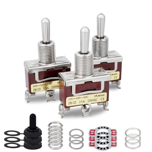 Innfeeltech 3 Pcs Momentar Kippschalter, 10A 125V, 2H-C123 SPDT, 3 Klemmen Ein/Aus/Ein, 3 Position Hochleistungswippschalter mit 3 wasserdichter Kappe von Innfeeltech