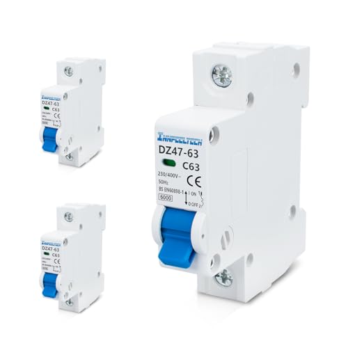 Innfeeltech 3 Stück 63 Ampere 230V Leitungsschutzschalter MCB einpolig Typ B für DIN-Schienenmontage von Innfeeltech