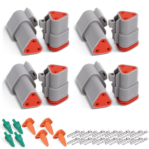 Innfeeltech 4 Set 3 Pin Way Sealed Gray Male and Female Auto Waterproof Electrical Wire Connector Plug für 22-16AWG von Innfeeltech
