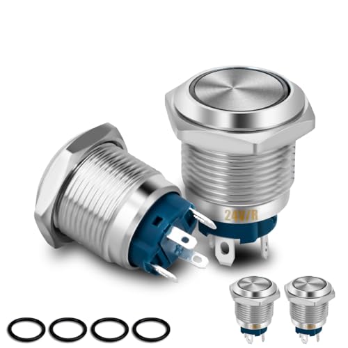 Innfeeltech 4 Stück Drucktastenschalter Wasserdichter 24V SPST ON/OFF Schalter für 16mm Einbauloch 4 Pin Metall Einrastschalter mit rotem LED Ringlicht von Innfeeltech