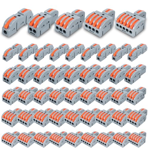 Innfeeltech 50 Pcs Connecting Ternimal, 1 In 1 Out, 1 In 2 Out, 1 In 3 Out, 1 In 4 Out, 1 In 5 Out Anschlussklemme mit Hebel je 10 Pcs, Kabelverbinder mit 0.2-4 mm² Leiterklemme von Innfeeltech
