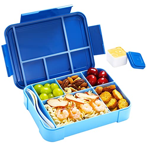 Inngly Kinder Brotdose mit Fächern – 1300ML BPA Frei Bento Box Lunchbox Vesperdose, Auslaufsicher 5, Jausenbox Brotbox für Erwachsene, Mädchen & Jungen, Mikrowelle/spülmaschinenfest, Blau von Inngly