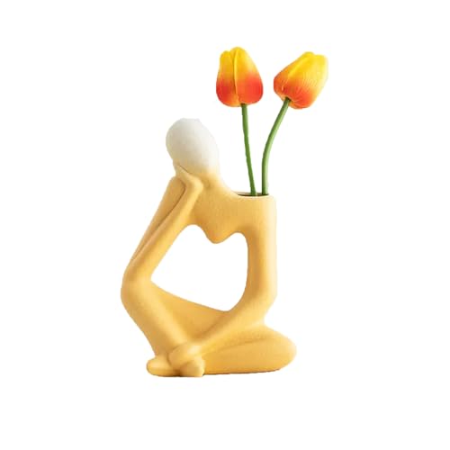 Keramik Vase Spaß Cool - Innjoii Deko Wohnzimmer Modern Einzigartige Blumenvase Einzigartig Dekoration Kleine Vasen Funky Zuhause Kamin Schlafzimmer KüChe ZentrumDekoration Hochzeit Schreibtisch,Gelb von Innjoii