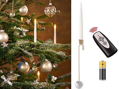 10 LED Weihnachtsbaumkerzen - Stabkerzen mit Pendelhalter und Glaskugel / kabellos / Timer / Dimmfunktion / Flacker-Modus / Weihnachtsbeleuchtung für Innen (Kerzenhalter: gold) von InnoCom GmbH