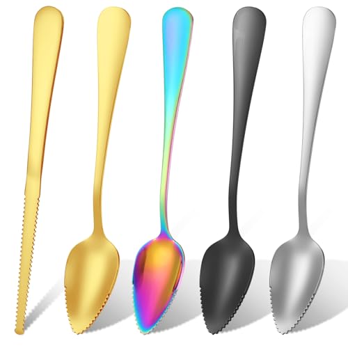 Grapefruit Löffel 5-Teiliges Set, 4 Grapefruitlöffel Edelstahl mit Wellenschliff und 1 Grapefruitmesser, Kiwi Löffel Apfelsinenschäler Kiwilöffel Orangenschäler Fruchtlöffel für Beeren Zitrone Salat Grapefruit Löffel 5-Teiliges Set, 4 Grapefruitlöffel Edelstahl mit Wellenschliff und 1 Grapefruitmesser, Kiwi Löffel Apfelsinenschäler Kiwilöffel Orangenschäler Fruchtlöffel für Beeren Zitrone Salat von InnoHHustle