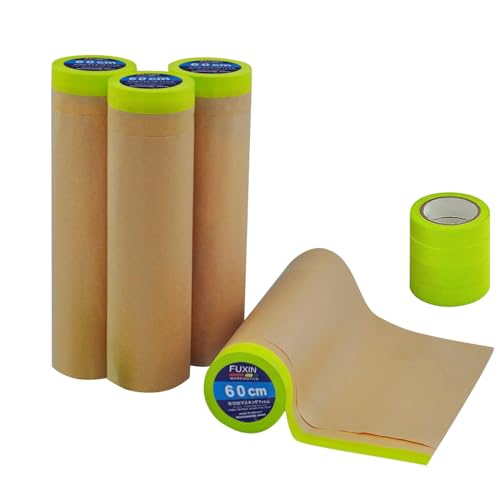 InnoStars 4 Rollen Abdeckpapier Malerkrepp,60cm x 15m 2in1 Malerabdeckpapier mit selbstklebendem Abdeckband für Malerarbeiten und Renovierungen von InnoStars