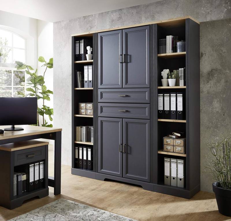 Büroschrank Bürowand Set JASMIN 3-teilig Graphit Artisan Eiche von InnoStyle