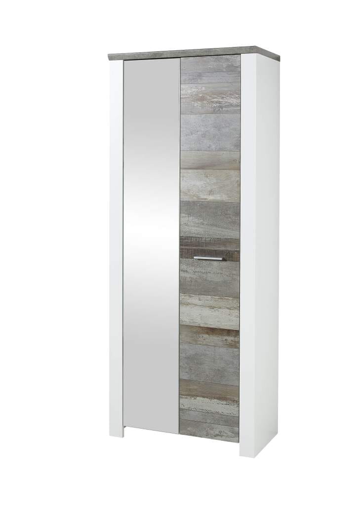 Garderobenschrank MATEO mit Spiegel - Weiß mit Driftwood Nachbildung von InnoStyle