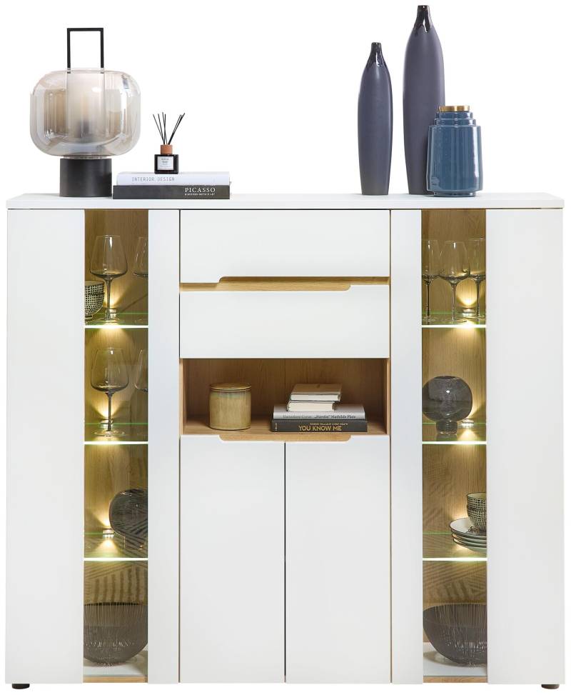 Highboard MEMPHIS Weiß mit Artisan Eiche Nachbildung und LED von InnoStyle