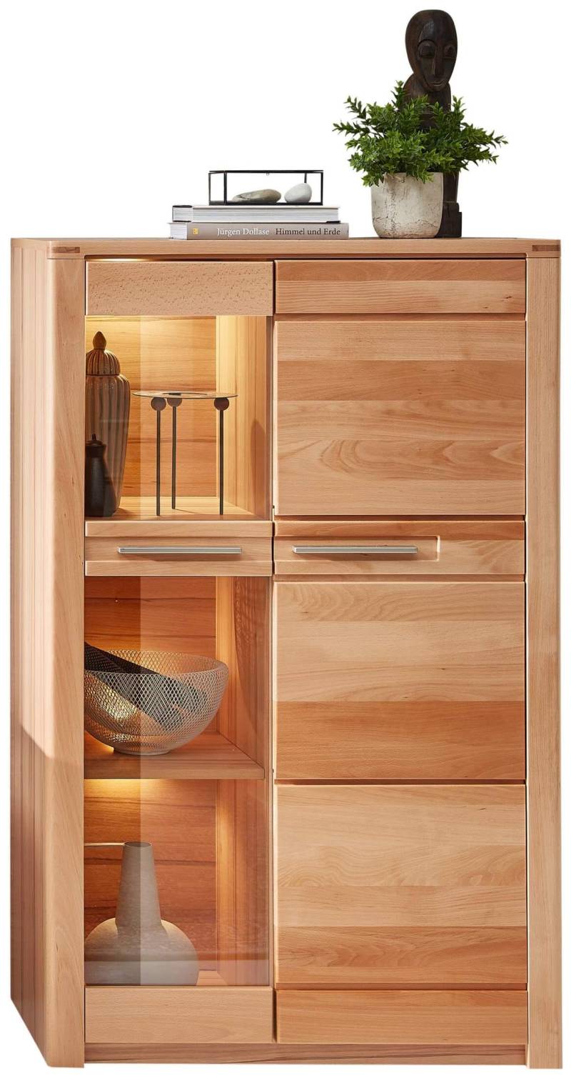 Highboard NATURE ONE Front Kernbuche Massivholz - mit LED Beleuchtung von InnoStyle