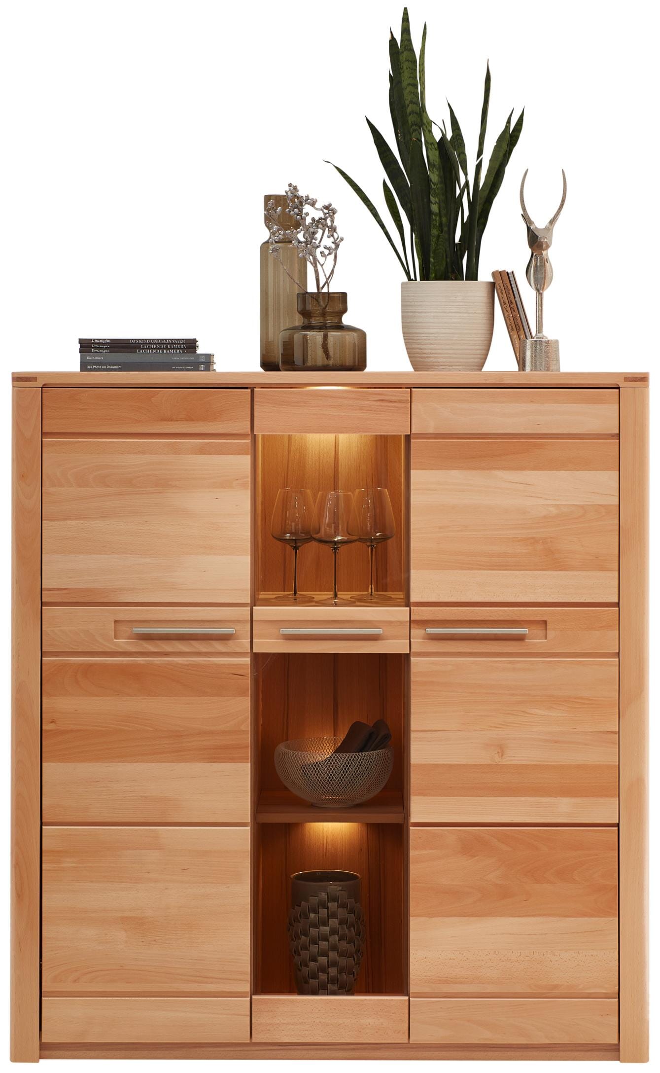 Highboard NATURE ONE Front Kernbuche massiv 3-türig - LED Beleuchtung Highboard NATURE ONE Front Kernbuche massiv 3-türig - LED Beleuchtung von InnoStyle