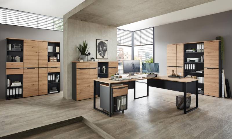 Komplettbüro MEMPHIS III 11-teilig Front Artisan Eiche Korpus Graphit von InnoStyle