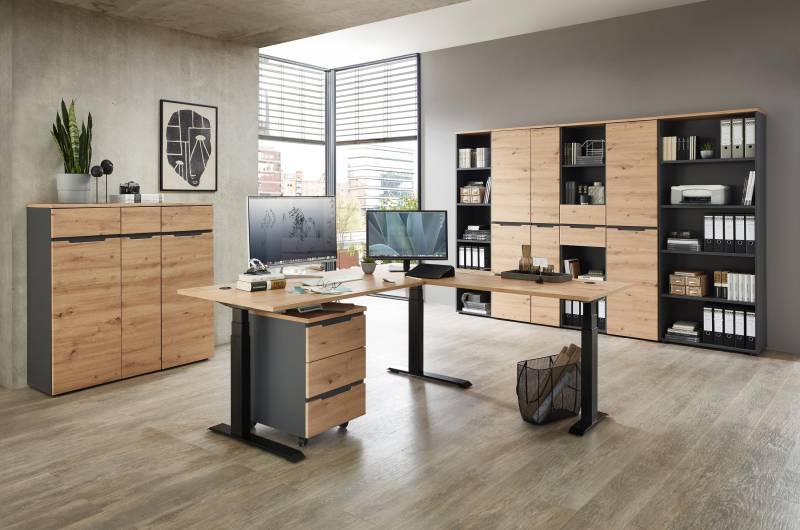 Komplettbüro MEMPHIS X 9-teilig Front Artisan Eiche Korpus Graphit von InnoStyle