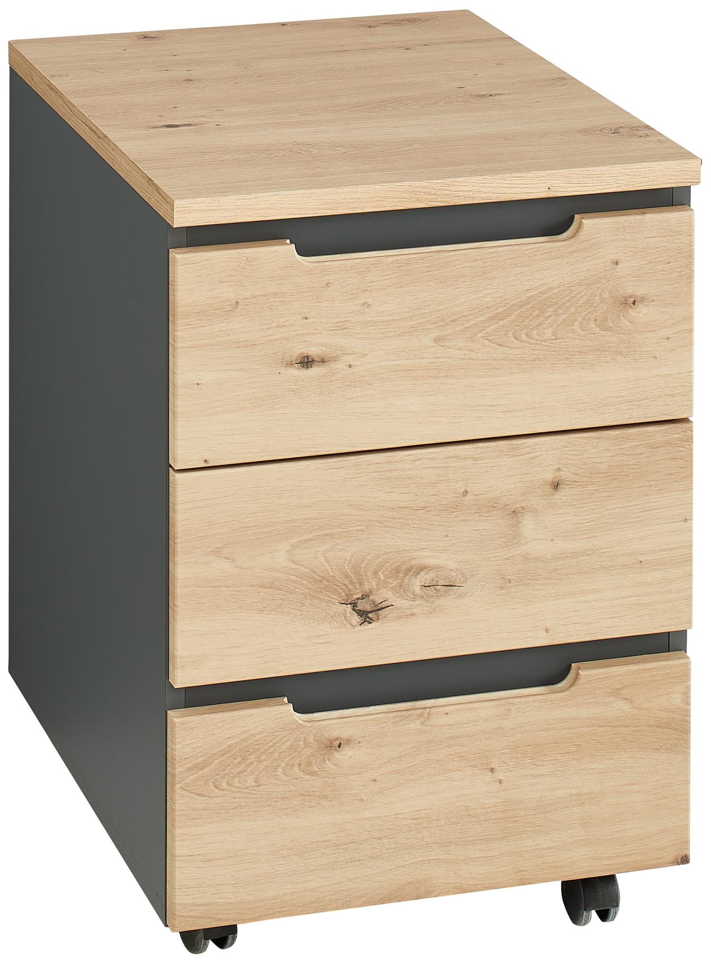 Rollcontainer MEMPHIS Front Artisan Eiche Korpus Graphit 3 Schubladen Rollcontainer MEMPHIS Front Artisan Eiche Korpus Graphit 3 Schubladen von InnoStyle