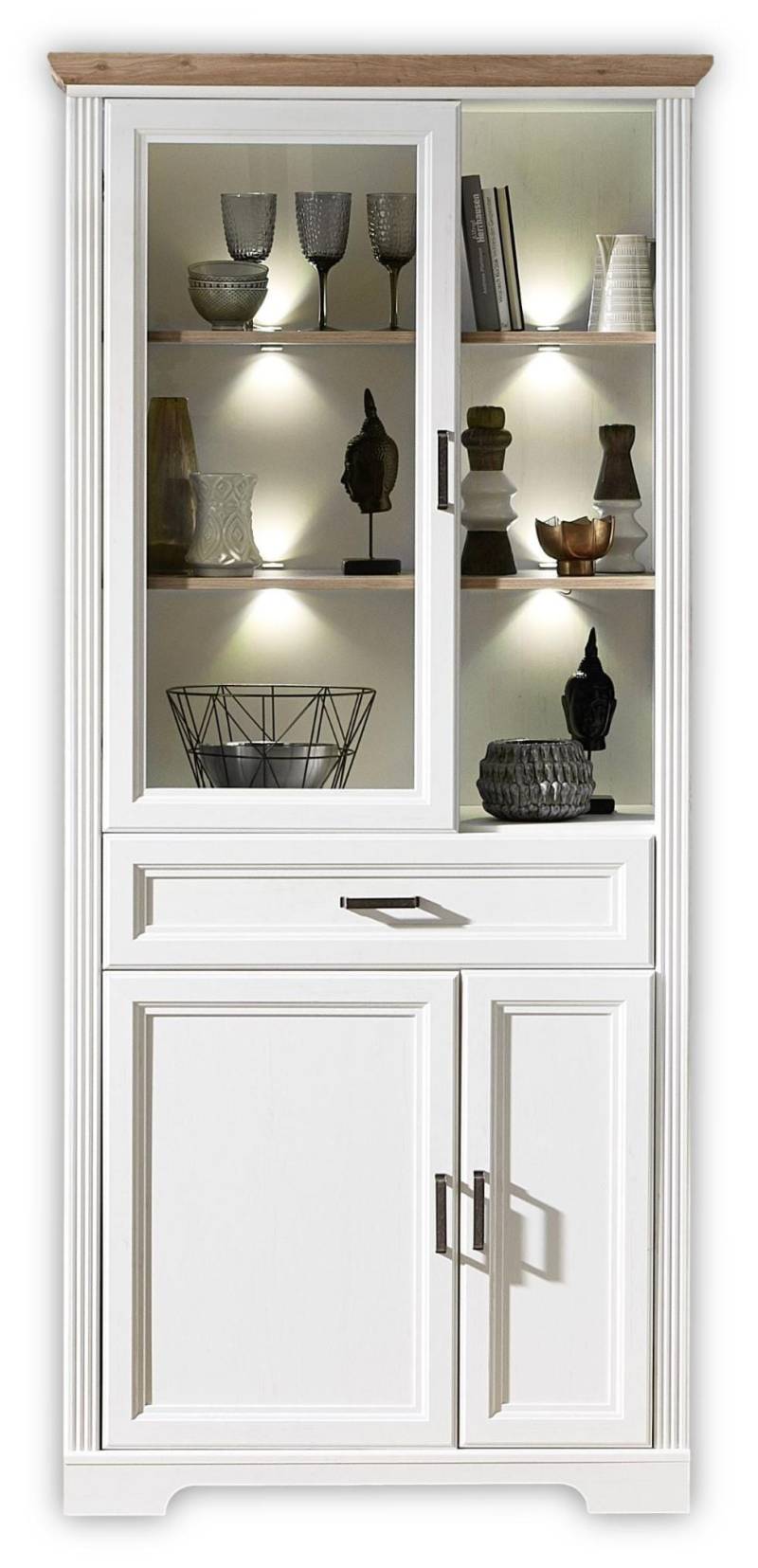 Vitrine JASMIN 2-türig - Landhausstil Pinie weiß mit Beleuchtung von InnoStyle