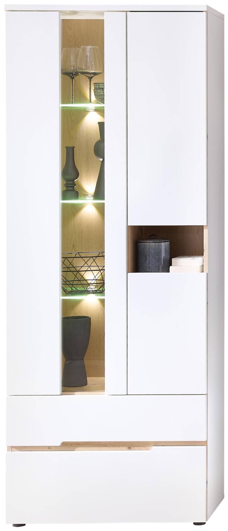 Vitrine MEMPHIS Weiß mit Artisan Eiche Nachbildung und LED von InnoStyle