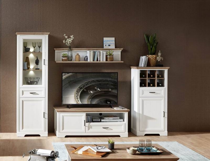 Wohnwand JASMIN UH81 Pinie weiß Nachbildung 4-teilig im Landhausstil von InnoStyle