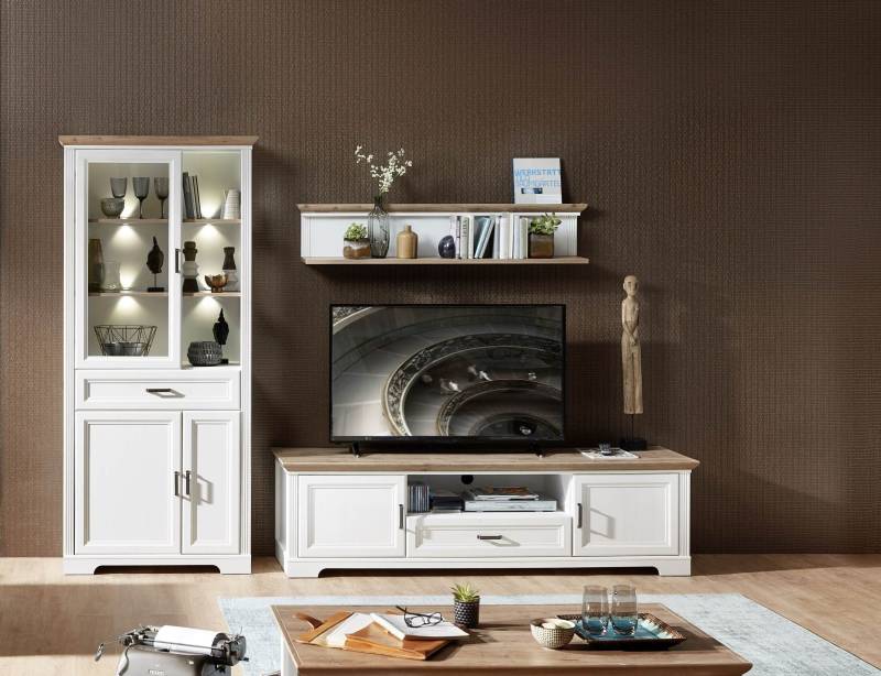 Wohnwand JASMIN UH83 Pinie weiß Nachbildung 3-teilig im Landhausstil von InnoStyle